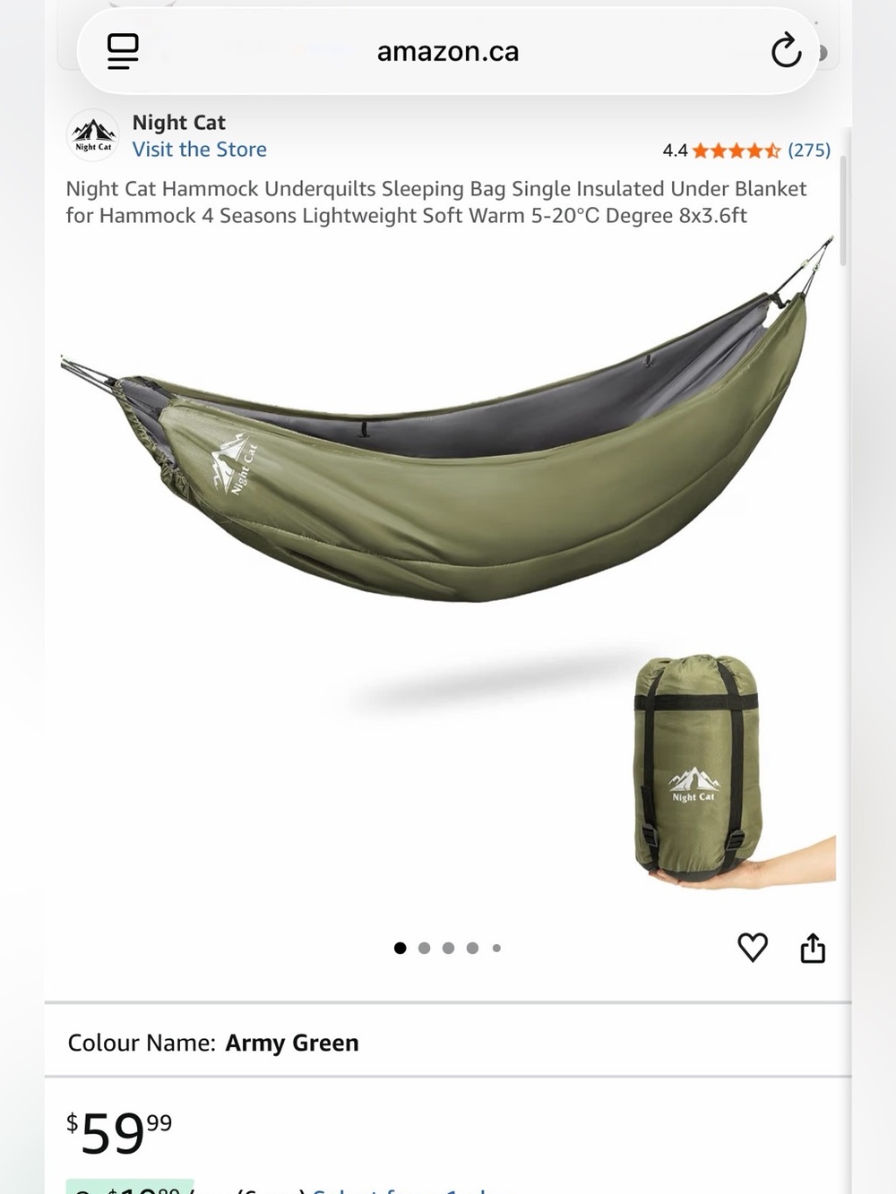 Night Owl sleeping bag hammock army green